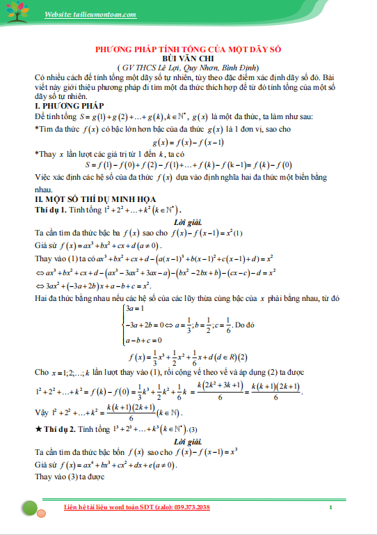 Phương pháp tính tổng của một dãy số